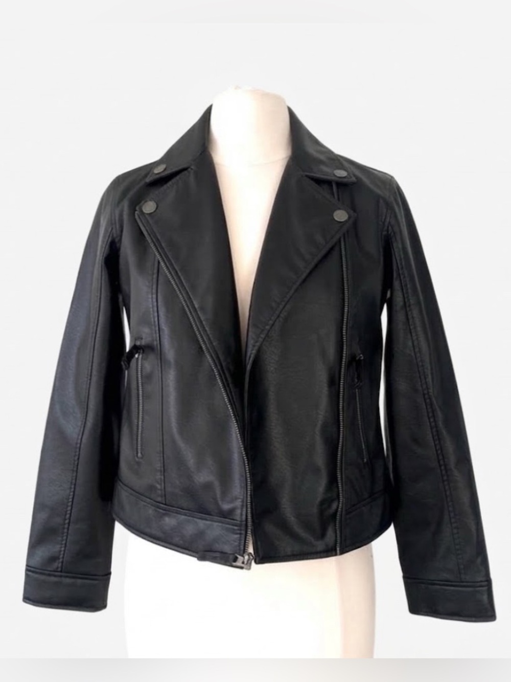 NWOT Abercrombie Kids Big Girls Black Faux Leather Jacket Sz 13/14